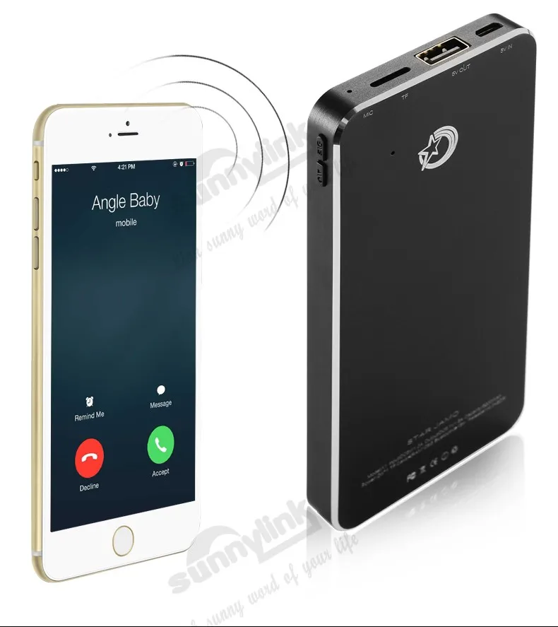 Sunnylink Многофункциональный тонкий внешний аккумулятор Bluetooth динамик 5200 мАч