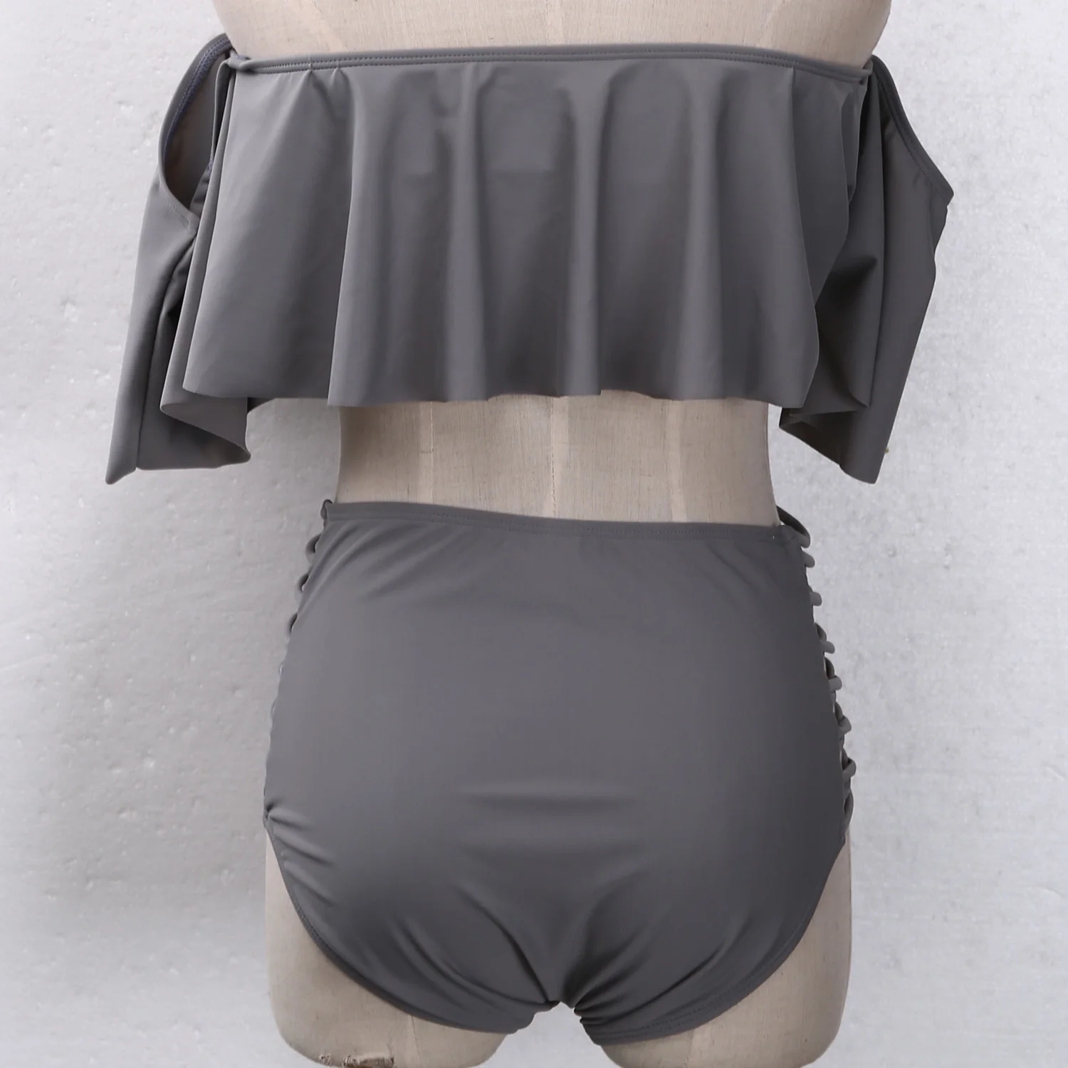 Купальник с открытыми плечами однотонное бикини без косточек комплект для