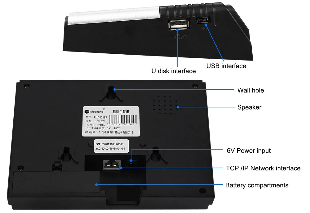TCP/IP/Wi-Fi 2,8 дюймов биометрическая машина Фингерпринта времени RFID карта отпечатка пальца рекордер времени система, поддержка батареи