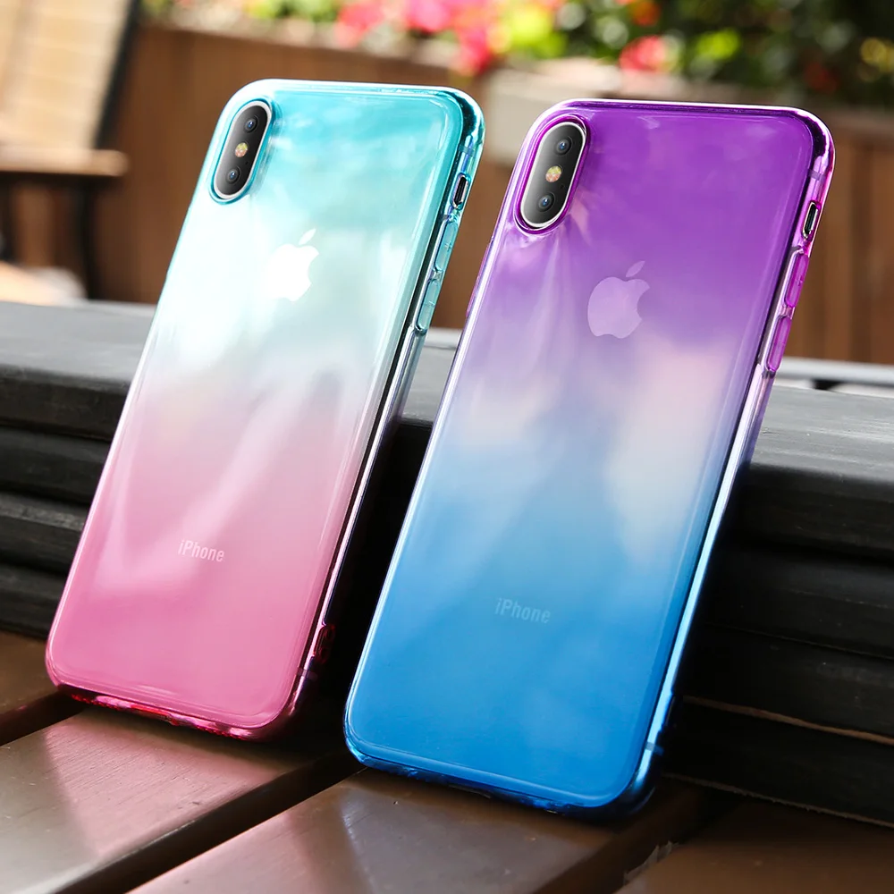 Мягкий градиентный чехол KISSCASE для iPhone X 10 7 8 6 Plus Ультратонкий Прозрачный 6s plus 5 5S SE |