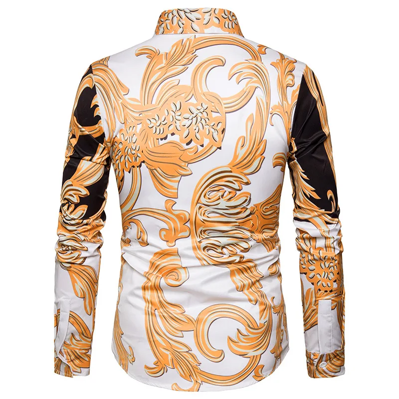 Мужская приталенная рубашка на пуговицах повседневная хипстерская с золотым