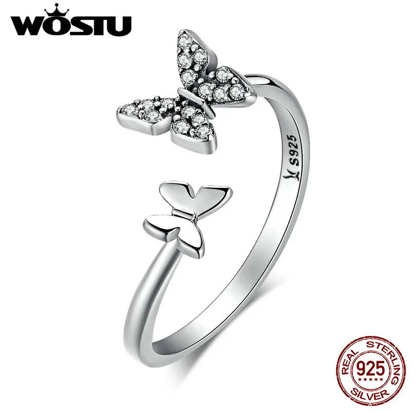WOSTU,, 925 пробы, серебро, танцующие бабочки, элегантные кольца для женщин, мода S925, ювелирное изделие, подарок FIR087