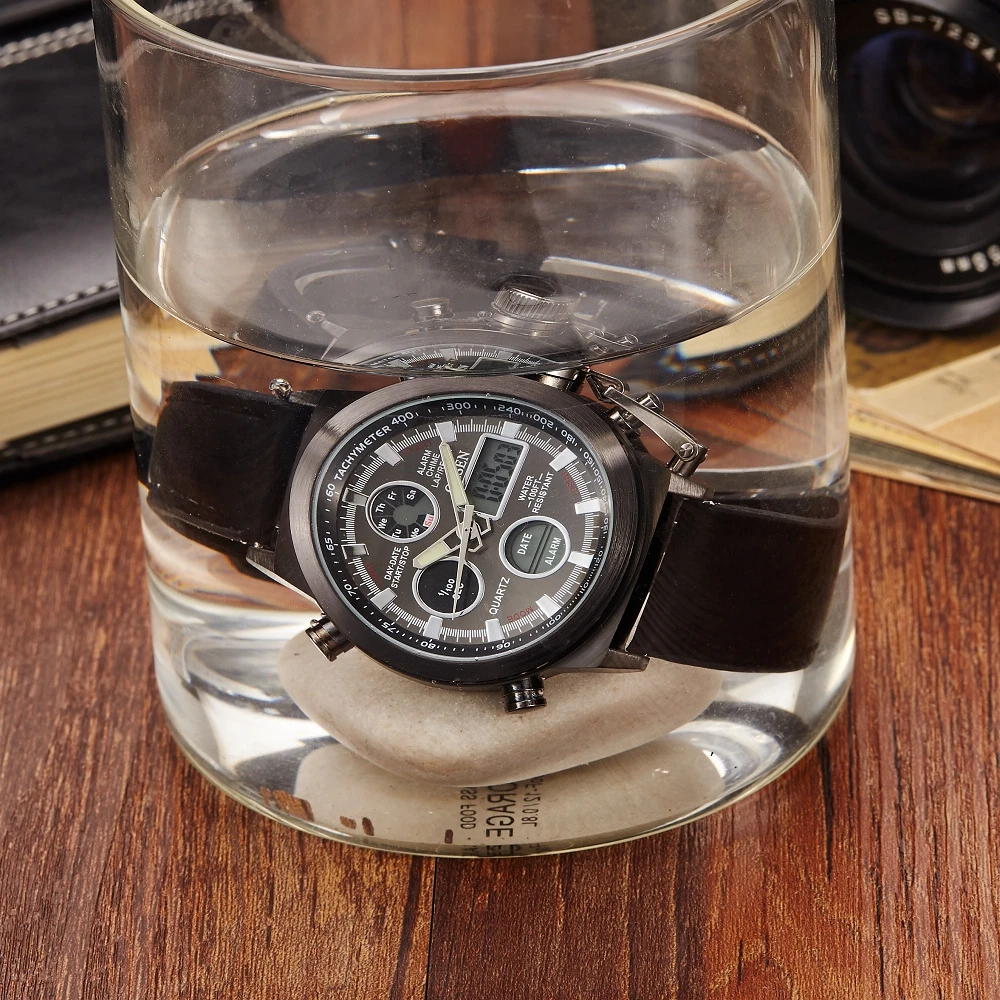 

OHSEN Male Sport Watches Multifunction LED Digital Dual Time Hours Clock Analog Round Fashion Casual Quartz Men Sport Wristwatch