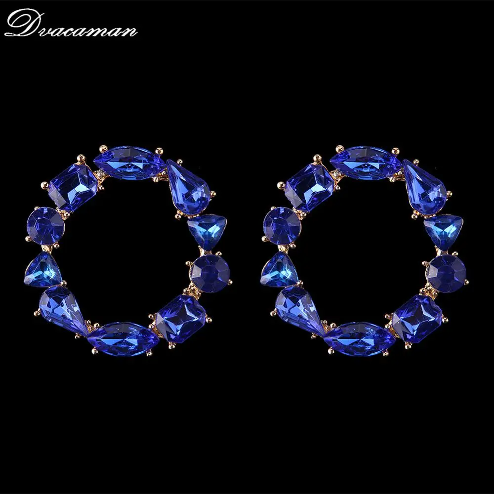 blue Dvacaman дизайн круглые Кристальные висячие серьги женские Модные металлические массивные серьги Роскошные свадебные подарки ювелирные изделия - Окраска металла: blue