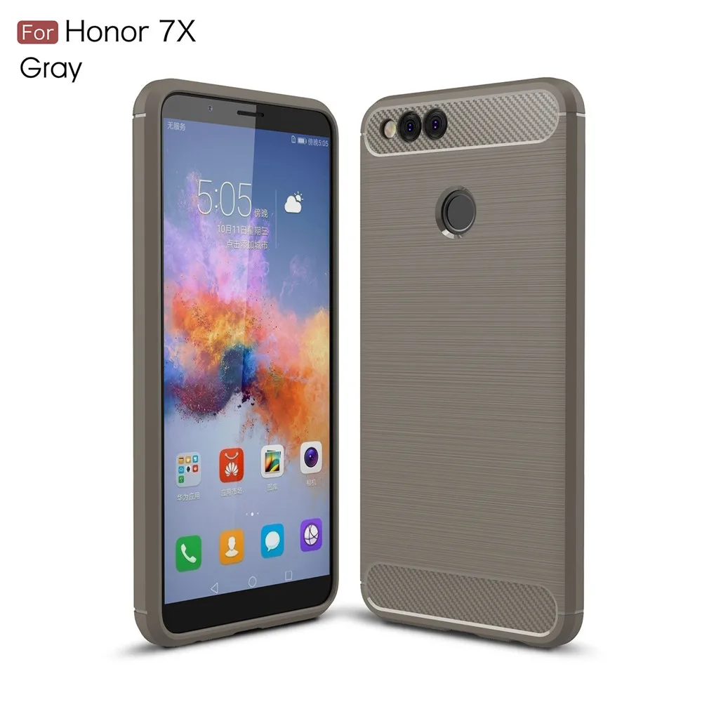 Серый Силиконовый чехол для huawei Honor 7X, мягкий ударопрочный чехол из углеродного волокна и ТПУ для huawei Honor 7X, чехол Silcon - Цвет: Серый