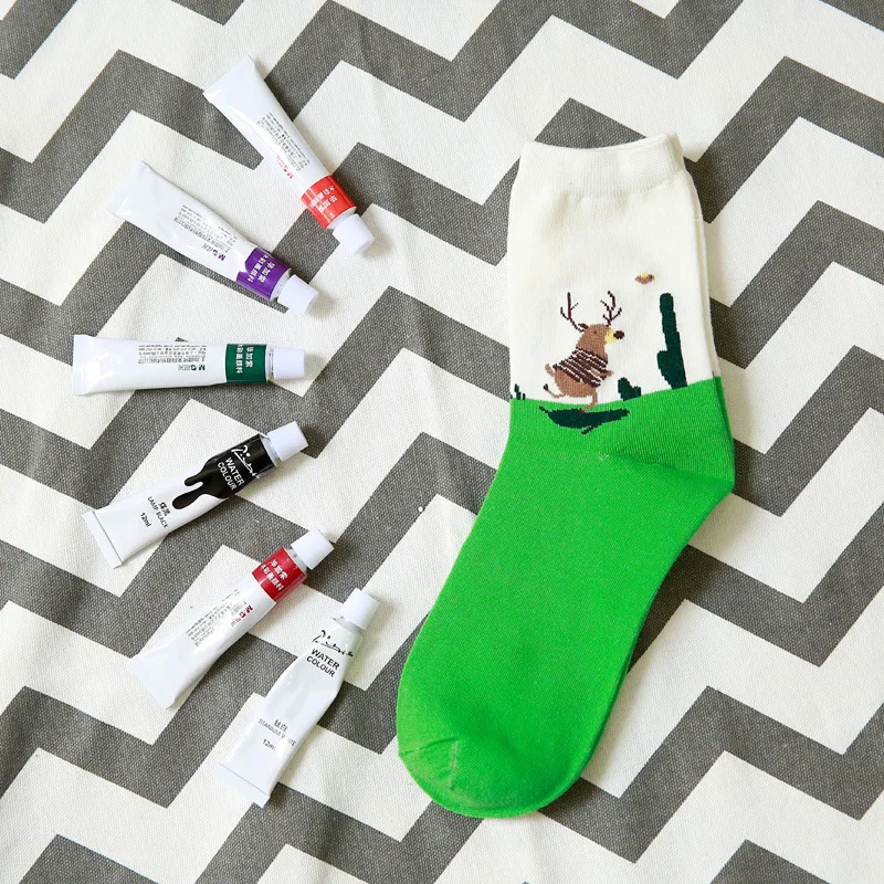 1 пара женские Разноцветные Милые Носки с рисунком лося Харадзюку Женские