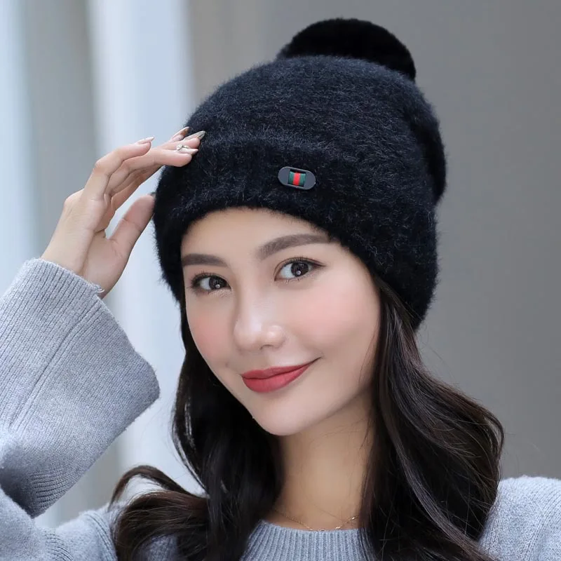 Новый шапка вязаная 2 шт. harajuku для женщин зимние теплые трикотажные Venonat бини +