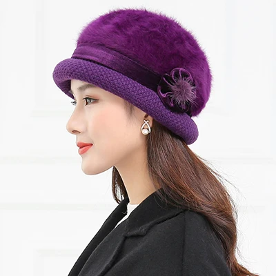 9 20 стилей,, Зимняя женская вязаная шапка Skullies с цветочным рисунком, супер Мягкая шерстяная шапка с кроличьим мехом, теплые шапки, женские Мешковатые Головные уборы, шапка - Цвет: 9