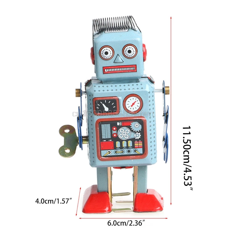 

Vintage Mechanical Clockwork Wind Up Walking Robot Tin Toy Kids Gift Collection