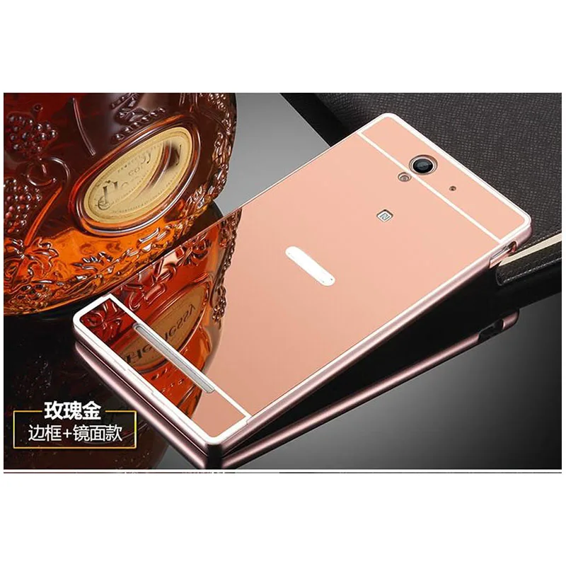 Aluminum Mirror case For Sony Xperia C3 C4 C5 C6 M5 Plating Metal Frame +plastic Back Cover cases M4 Aqua capa |