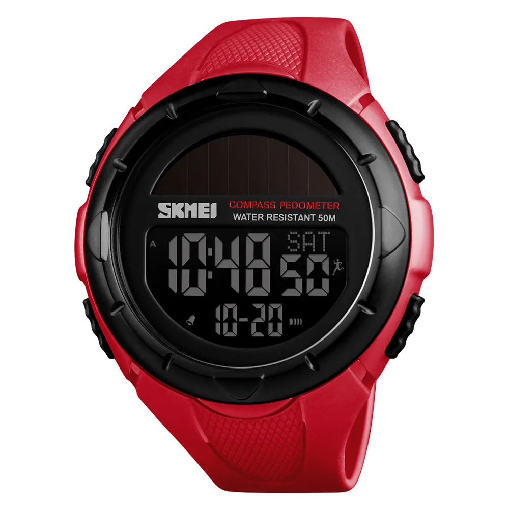 Red SKMEI уличные мужские спортивные часы цифровые наручные часы на солнечной энергии водонепроницаемые часы мужские шагомер калории reloj hombre 1488 - Цвет: Red