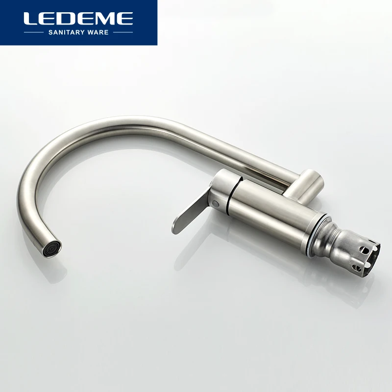 Смеситель LEDEME L74003 кухонный из нержавеющей стали матовый кран с одним держателем