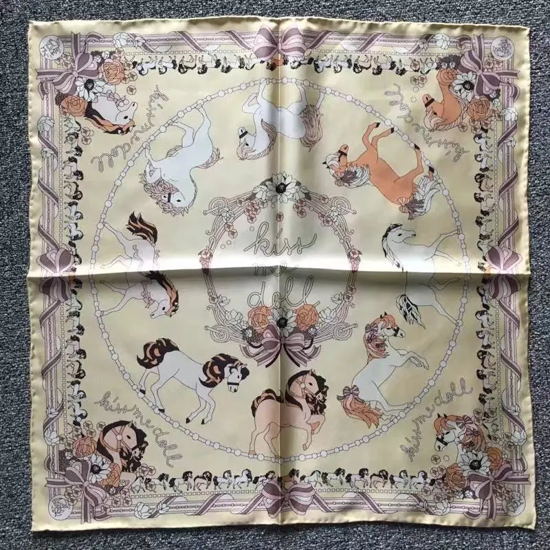 Yellow HANSCARF, модный шарф с принтом, шелк, саржа, шейный платок, женские роскошные шарфы и палантины, бандана, небольшой квадратный шелковый шарф для женщин - Цвет: Yellow