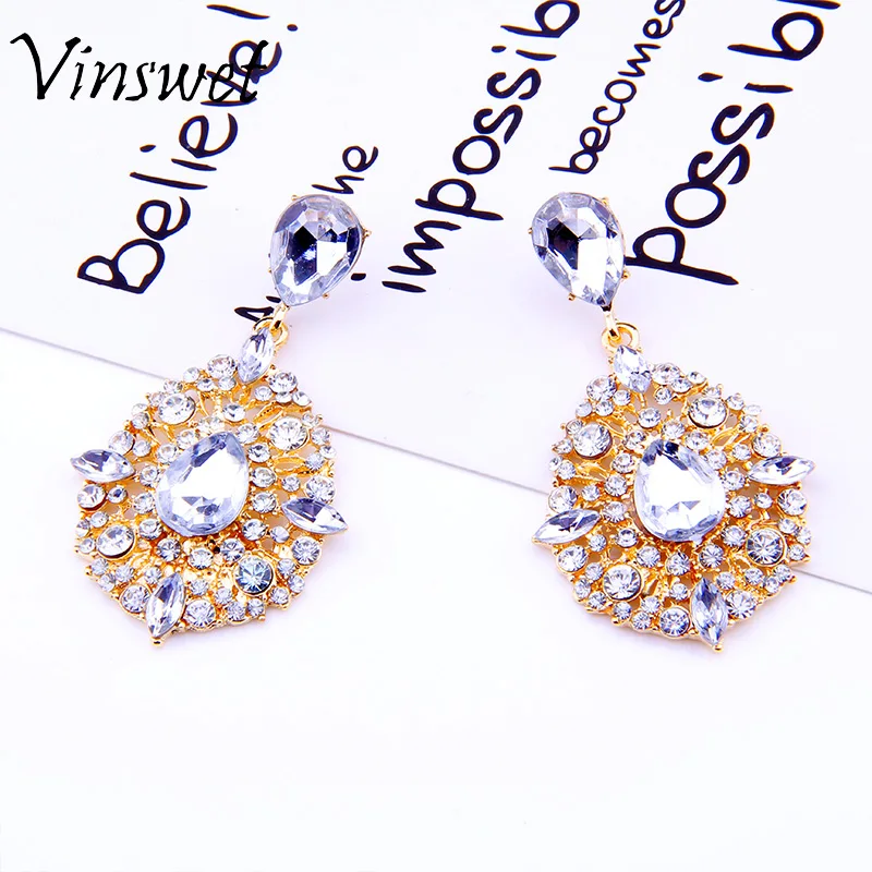 Vinswet Sparkly Copper Alloy Austria Zircon Earrings Women Bling Party Jewelry Elegant Rhinestone Stud VIN054 | Украшения и