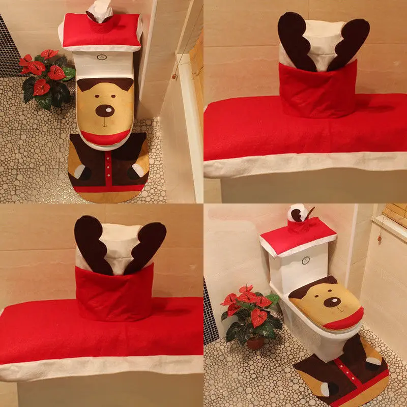 3 в 1 Универсальный Санта чехол для унитаза коврик ванной комнаты украшение