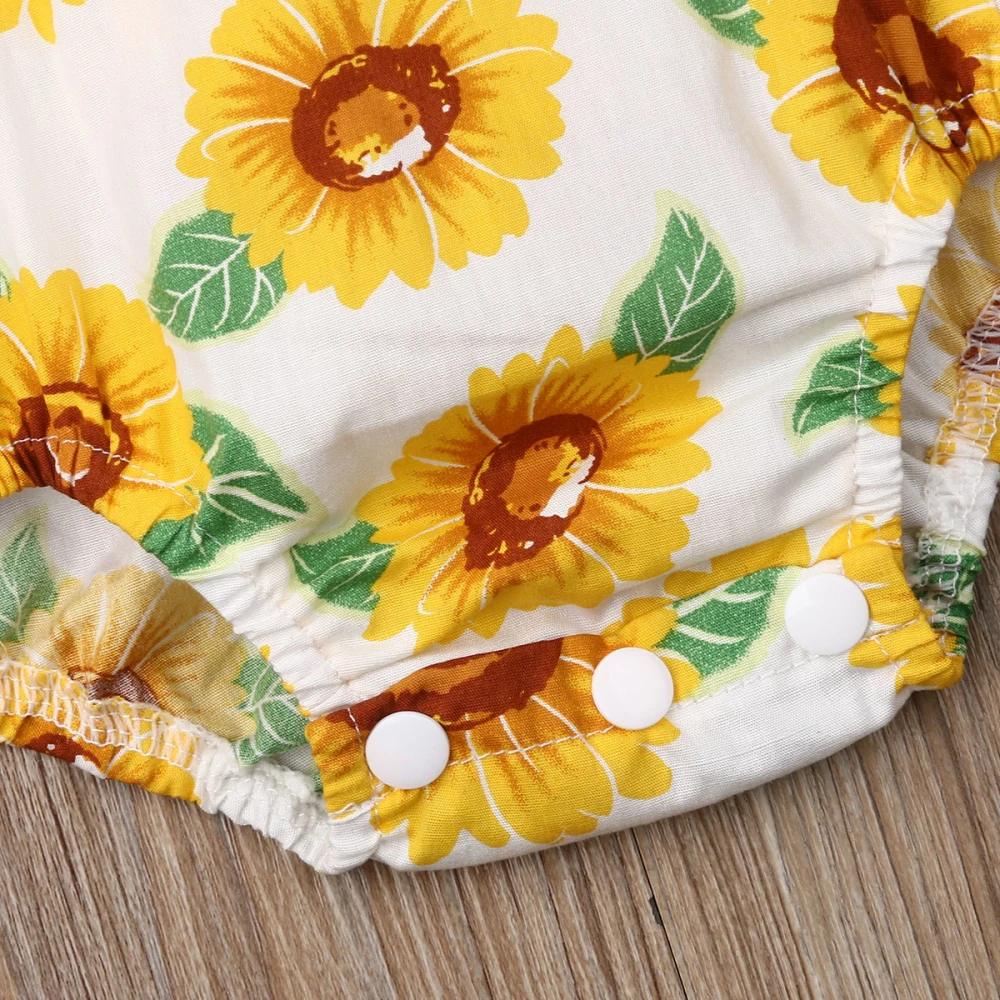 Toddler Baby Girls Sunflower Bodysuit Ruffles Short Sleeve Print Jumpsuit Outfit Set Sunsuit Clothes |
