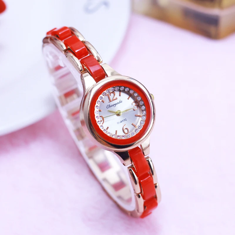 

2022 women girls dress luxury fashionable diamond quartz wristwatches female hand catenary electronic watches rhinestone clock