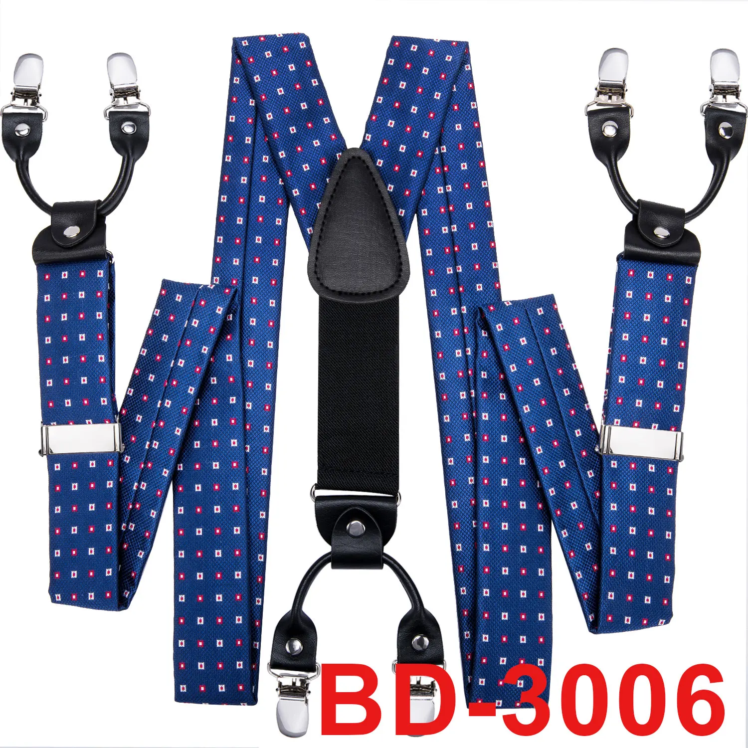 BD-3006 Мужские подтяжки плед вечерние Свадебный классический 6 Клипов шелковый галстук-бабочка карман квадратный набор синий черный розовый Y Форма регулируемые подтяжки - Цвет: BD-3006