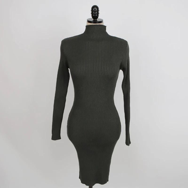 Модное женское трикотажное платье на молнии с воротником стойкой Осеннее