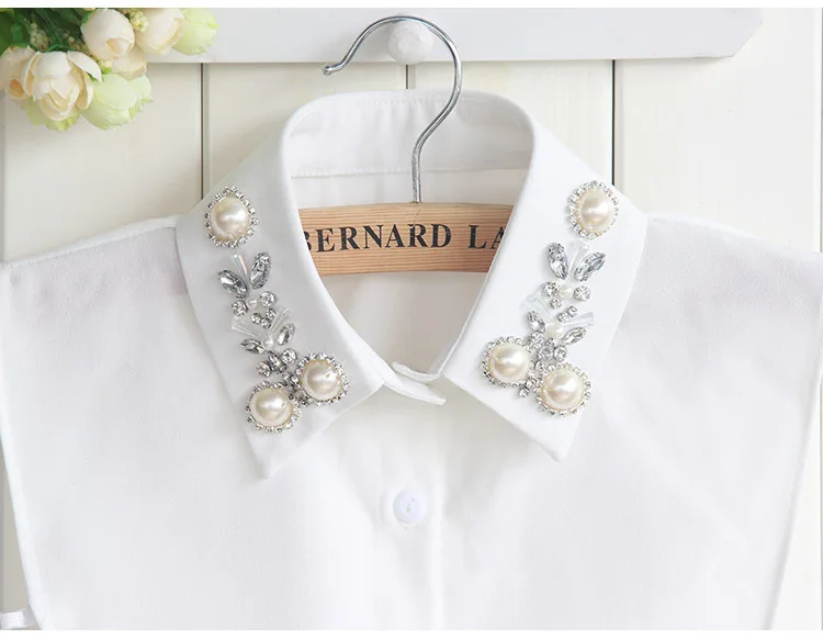 

Shirt Fake Collar White & Black Tie Pearl Chiffon Detachable Collar False Collar Lapel Blouse Top Women Clothes Accessories
