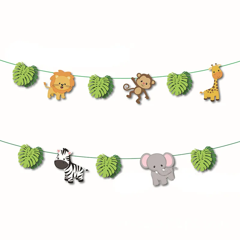 1set paper banner Животное одноразовая посуда для детей с днем рождения вечерние Декор zoon джунгли вечерние поставки бумажный шарик пластины чашки Дети пользу - Цвет: 1set paper banner