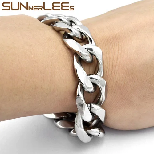 SUNNERLEES браслет из нержавеющей стали 316L 19 мм массивная кубинская цепочка