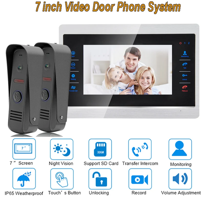 7 дюймовый видеодомофон домофон система ночного видения 1200 ТВЛ дверной звонок