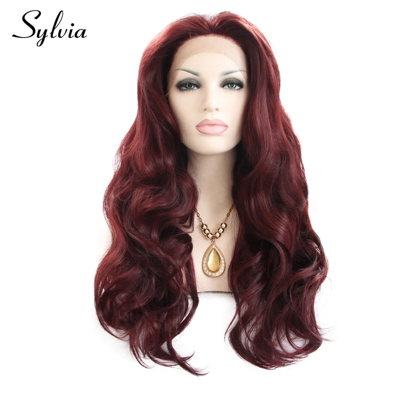 Темно красные синтетические кружевные передние парики silvia натуральные волны