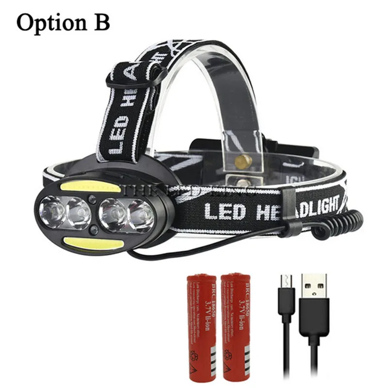 Option B 30000Lm 4* T6+ 2* COB+ 2* красный светодиодный движения Сенсор Светодиодный фар фонарик с приближением фонарик Кемпинг Рыбалка Фонарь - Испускаемый цвет: Option B