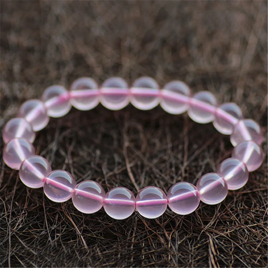 8mm Genuine Mozambique Natural Star Light Quartz Bracelets Women Femme Charm Stretch Pink Round Crystal Beads Bracelet