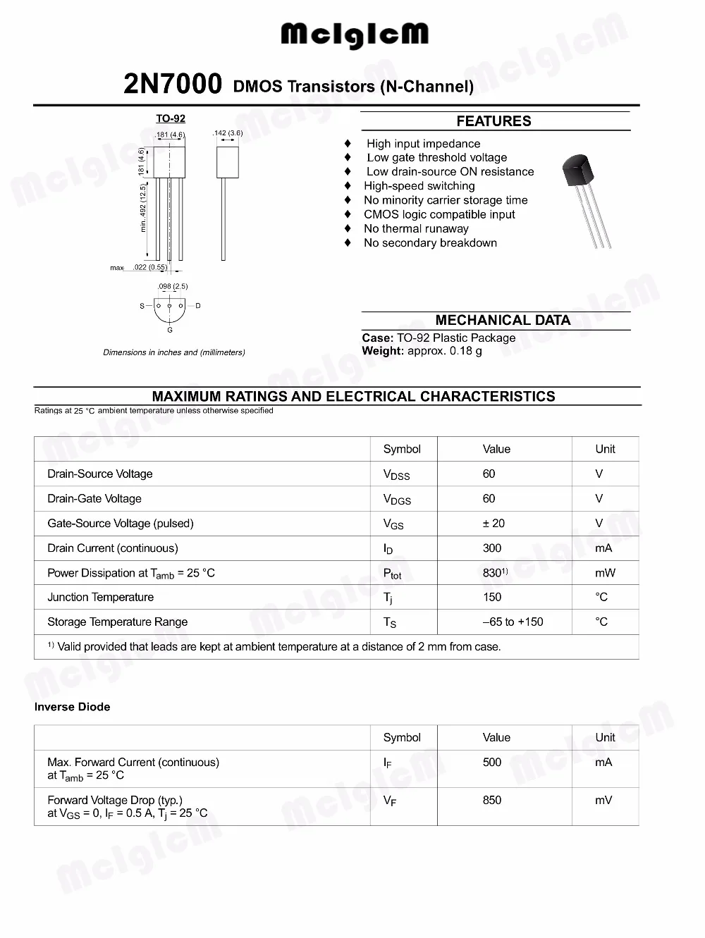 MCIGICM 100PCS 2n7000 mosfet TO92 маленький сигнал 200 mAmps 60 вольт N Channel TO 92|mosfet n-channel|n-channel mosfetn-ch |