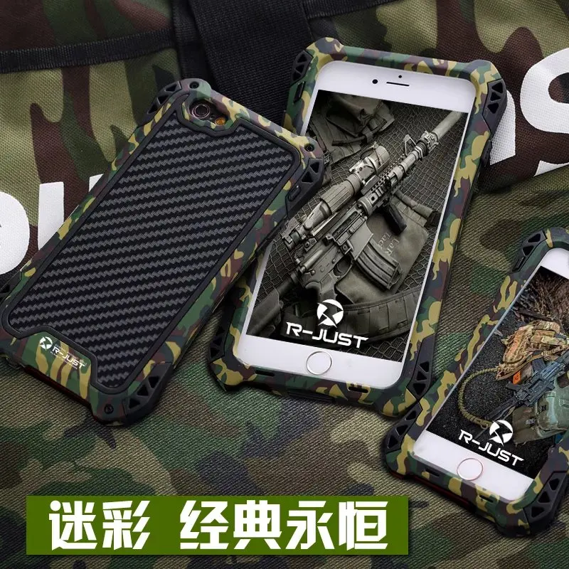 

cover case R-Just Camouflag Armor Shock/Dustproof Carbon Fiber Aluminum Metal Case Cover for iPhone 5 5s se 6 6s 8 7 plus