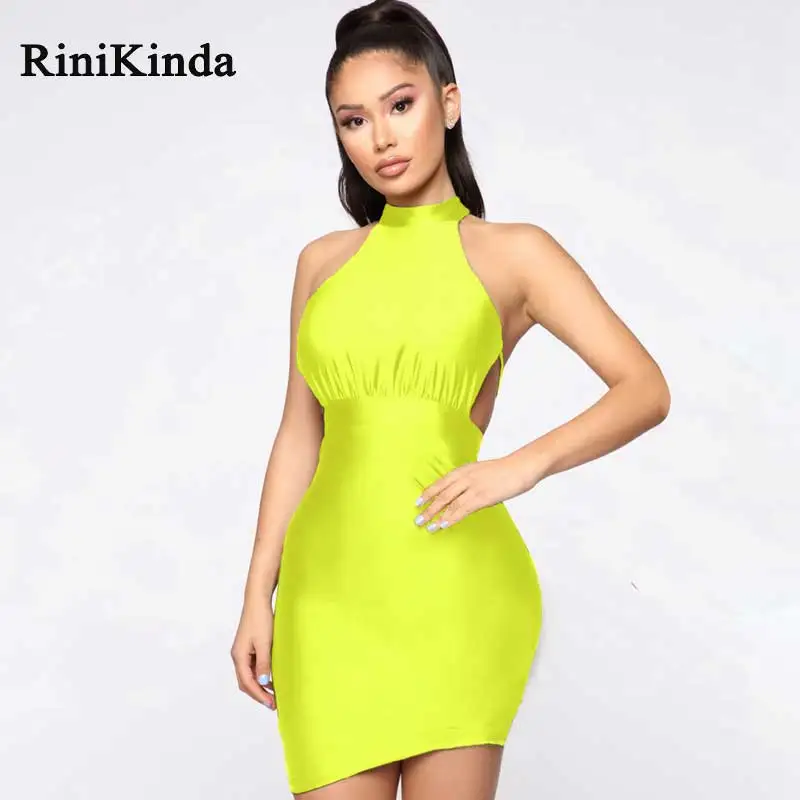 Renikind/хит 2019 женские платья с бретелькой без рукавов однотонная бандажная
