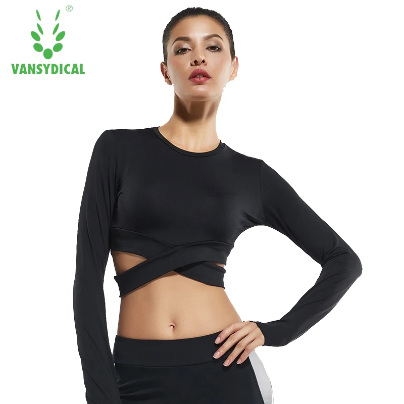 Vansydical Sport shirt Women sport top fitness women Seamless yoga tops women gym tops ladies Thumb Hole Crop Top
