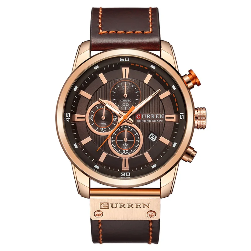 Brown Gold Brown Curren часы, водонепроницаемые мужские наручные часы, мужские кварцевые часы из нержавеющей стали, мужские наручные часы с датой, элегантные часы, мужские часы с хронометром - Цвет: Brown Gold Brown