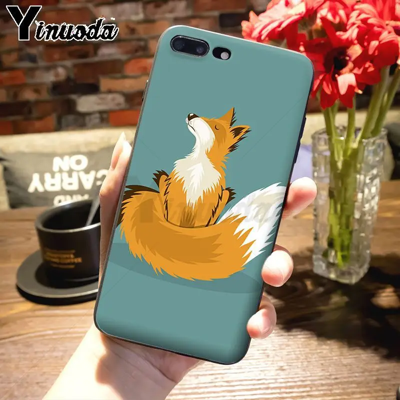 Yinuoda, цветной, Цветочный, лесной, Лисий, животный, модный, дизайнерский, тонкий, черный чехол для iPhone 8, 7, 6, 6S Plus, X, 5S, 11pro, SE, 5C, чехол