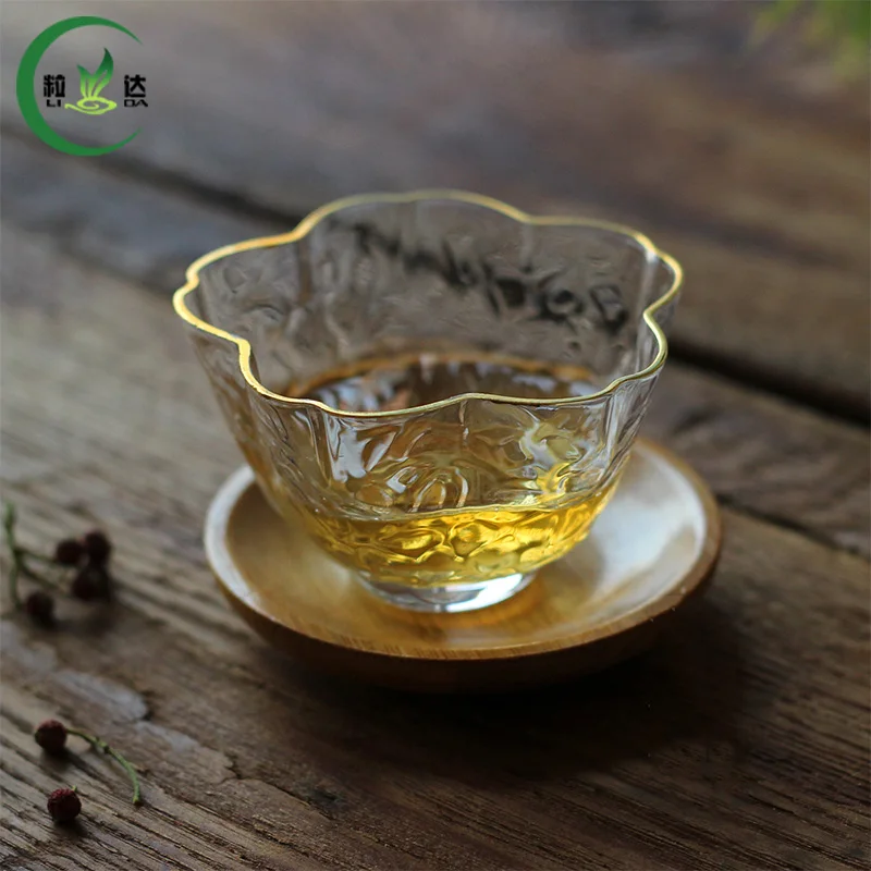 70 мл термостойкие Стекло Чай чашки с лепестками в форме золотой границы лодыжек