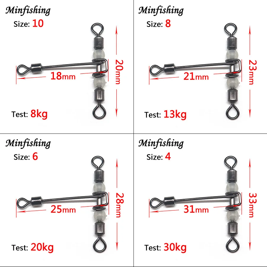 Minfishing 10 шт. люминесцентные Вертлюги Т-образной формы 3 ходовые Вертлюги поперечные Вертлюги с бусинами Морской рыболовный крючок