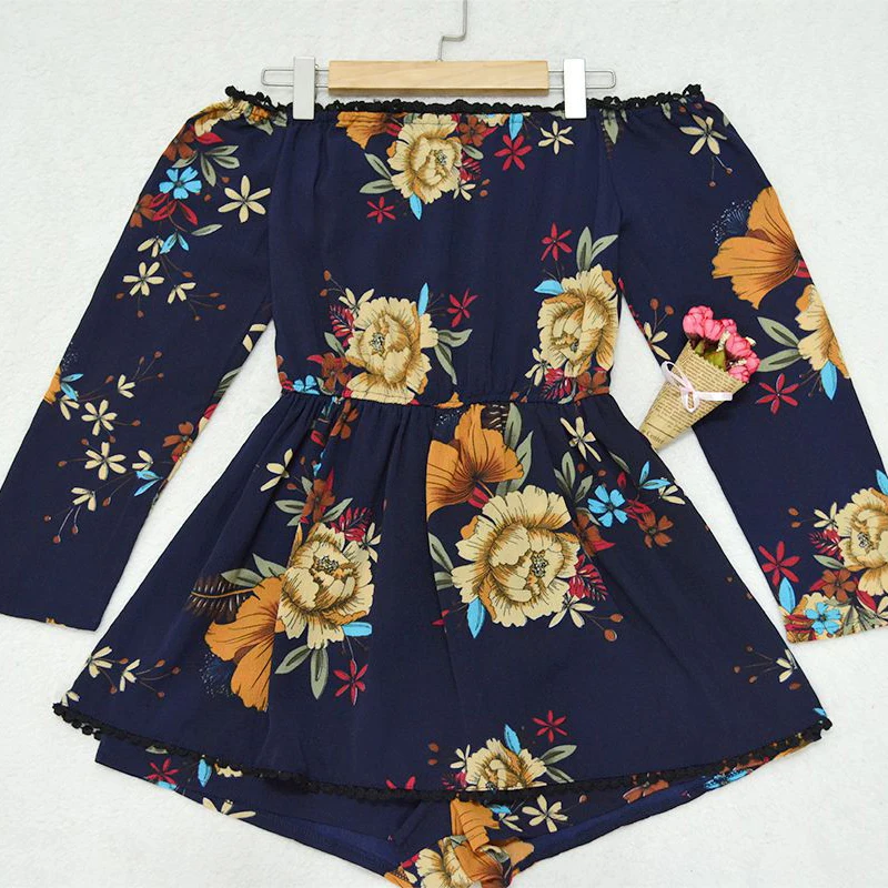 

Nice Pop Sexy Slim Short-Sleeved Summer Fashion Word Shoulder Bra Piece Pants Printing Jumpsuit Shopping 7Q1734