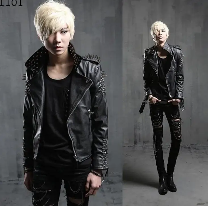 Мужской кожаный облегающий модный новый костюм певицы в стиле рок панк