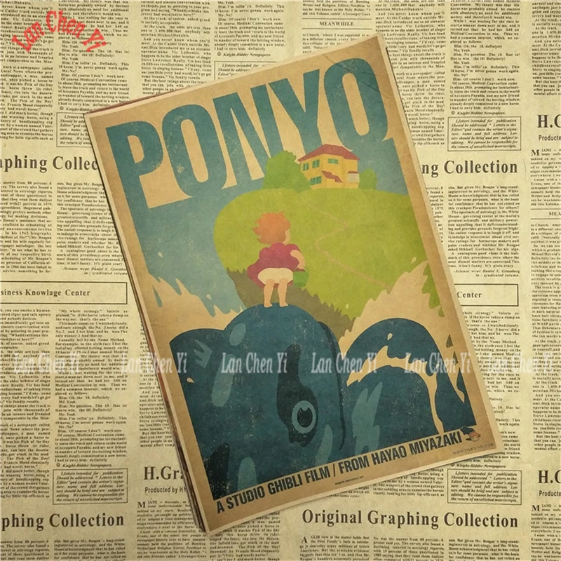 Ponyo на скале Хаяо Миядзаки мультфильм фильм крафт бумага Плакат Бар Кафе гостиная столовая детская комната декоративные картины