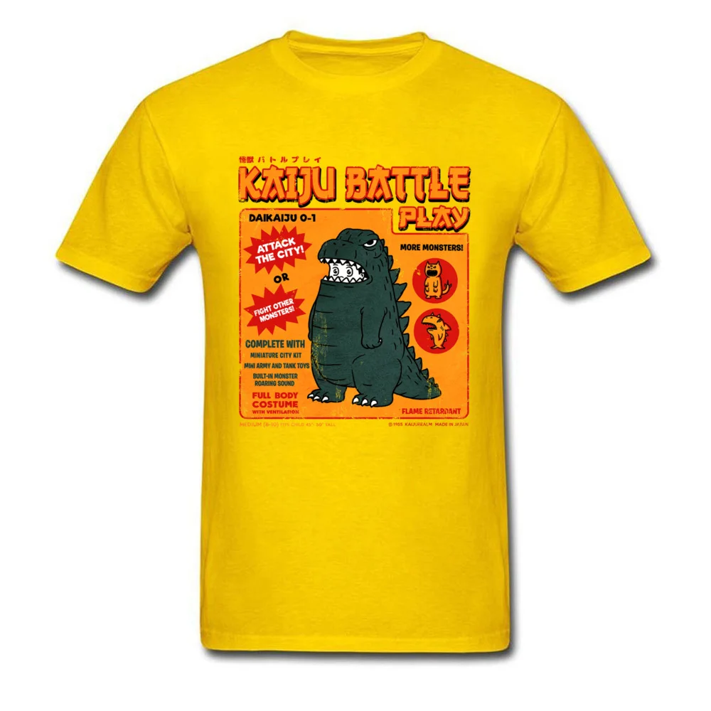 Япония Kaiju костюм футболка мужская футболка черные хлопковые топы милые динозавры футболки студентов мультфильм одежда динозавров Черный - Цвет: Цвет: желтый
