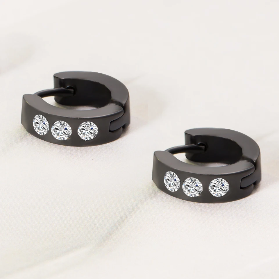 Fashion new zircon hoop earrings for women men Punk 3color stainless steel small ear hoops Charm round circle mini jewelry | Украшения и