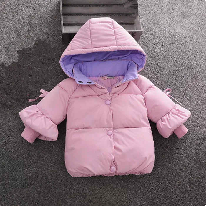 Pink Зимнее пальто для новорожденных; детская куртка с капюшоном; хлопковое зимнее пальто для новорожденных девочек; Верхняя одежда для детей 9-24 месяцев - Цвет: Pink