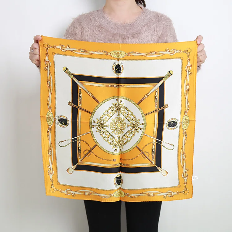 

Delicate small silk scarf walking stick pattern print 100% silk scarf office lady gold color yellow scarf silk scarf