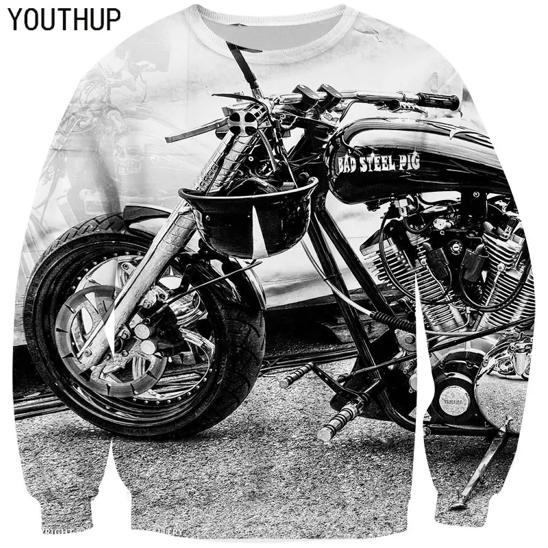 

YOUTHUP 2020 Men Hoodies 3D Print Motorcycle Long Sleeve Pullover Cool Tops Sweatshirts For Men Streetwear Plus Size Tracksuits