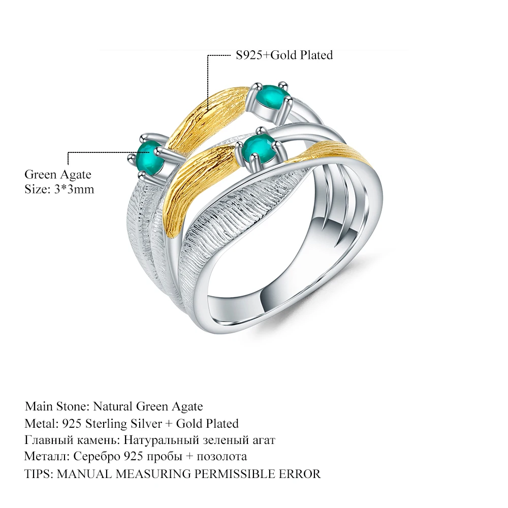 GEM'S балет 0.47Ct натуральный зеленый агат кольцо с камнями 925 пробы серебро ручной работы Группа Твист кольца для женщин ювелирные украшения