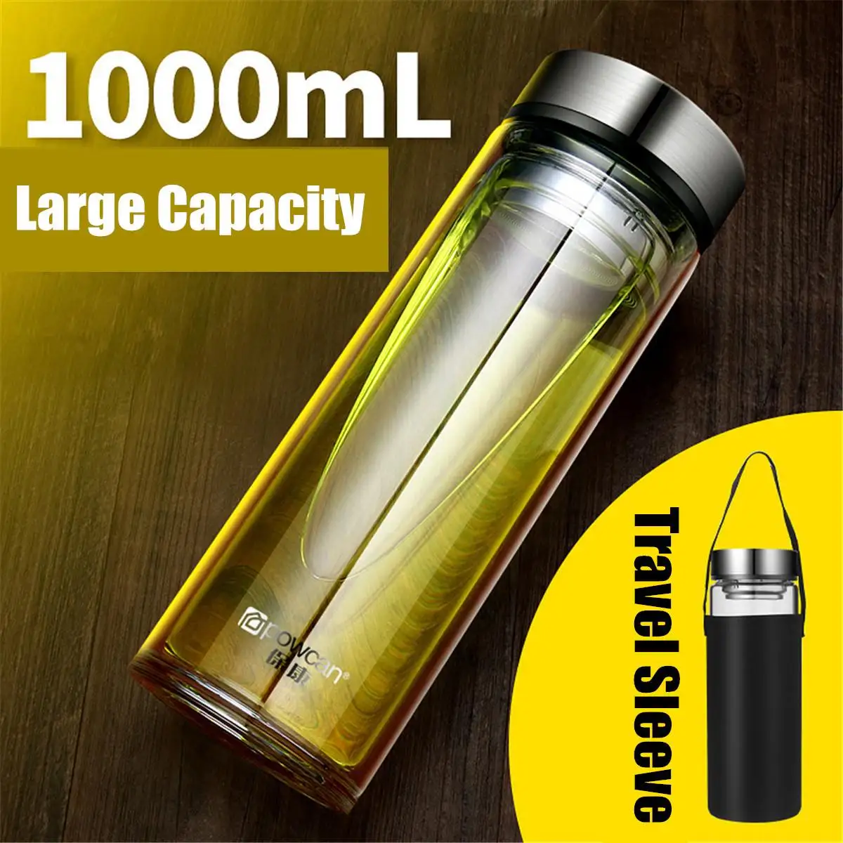 Glass Water Bottle 1000/800/500ml Business Men Office Transparent Double Glass Water Bottle Business Flask With Travel Sleeve