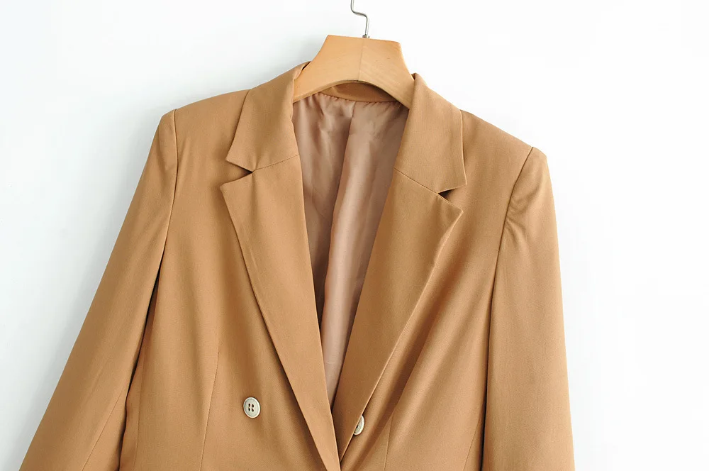 

women fashion khaki blazer suit 2020 office ladies double breasted blazers jackets girls casual long sleeve suits chic