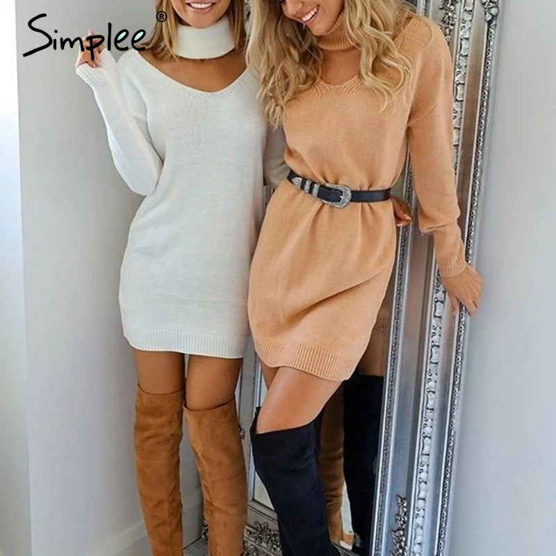 Женский белый свитер Simplee с высоким воротом элегантный пуловер на лямке для осени